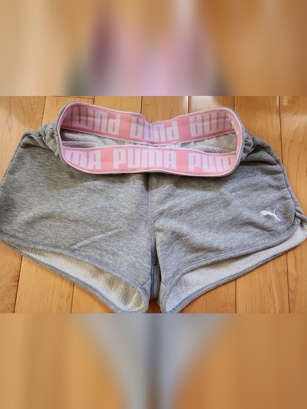 Puma Gray Women's Athletic Shorts with White Puma Logo In Size S